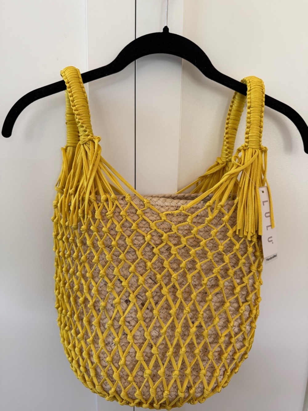 Lulu Yellow Macramé Net Straw Tote